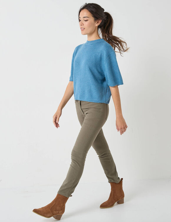 Pull loose manches coudes, laine et mohair m&eacute;lang&eacute;s (bleu glacier)