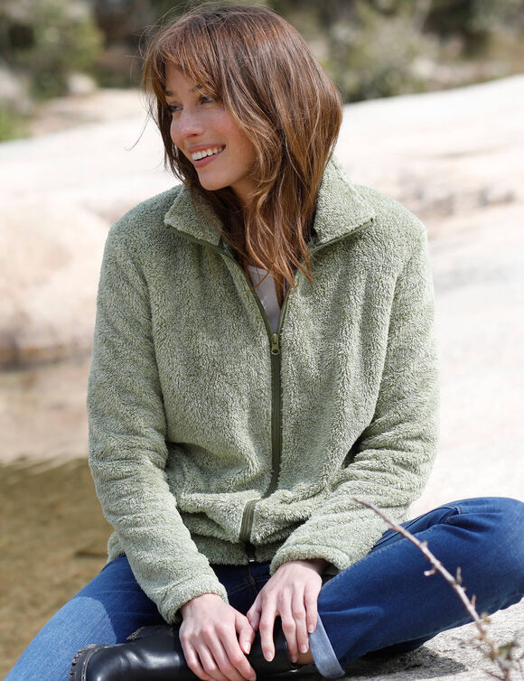 Veste zippée, maille peluche (vert chiné)