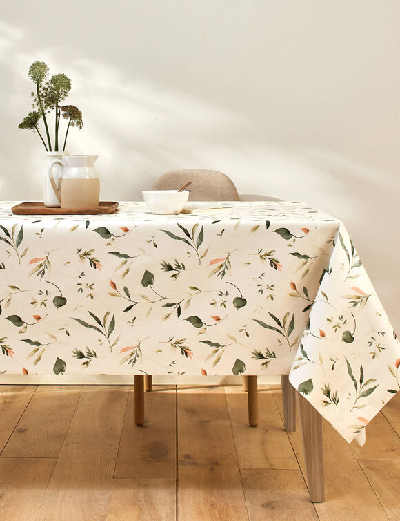 Nappe toile cir&eacute;e imprim&eacute; Florale  (&eacute;cru / vert)
