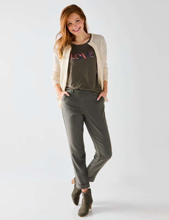 Pantalon 7/8ème fuselé uni (kaki)