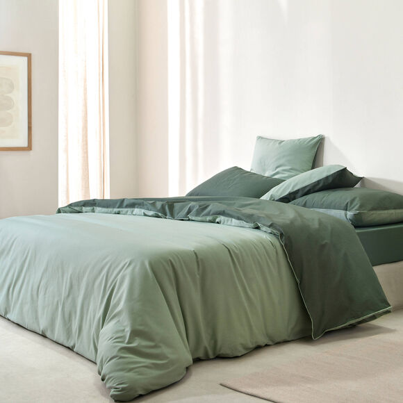 Linge de lit uni bicolore coton (eucalyptus / vert amande)