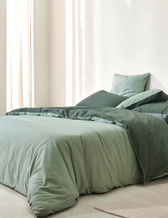 Linge de lit uni bicolore coton (eucalyptus / vert amande)