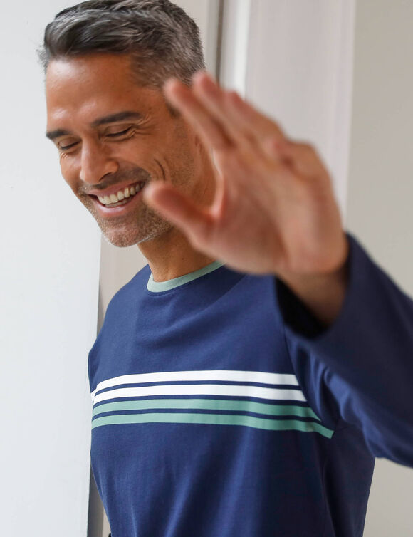 Gestreept pyjamashirt met lange mouwen (marine)
