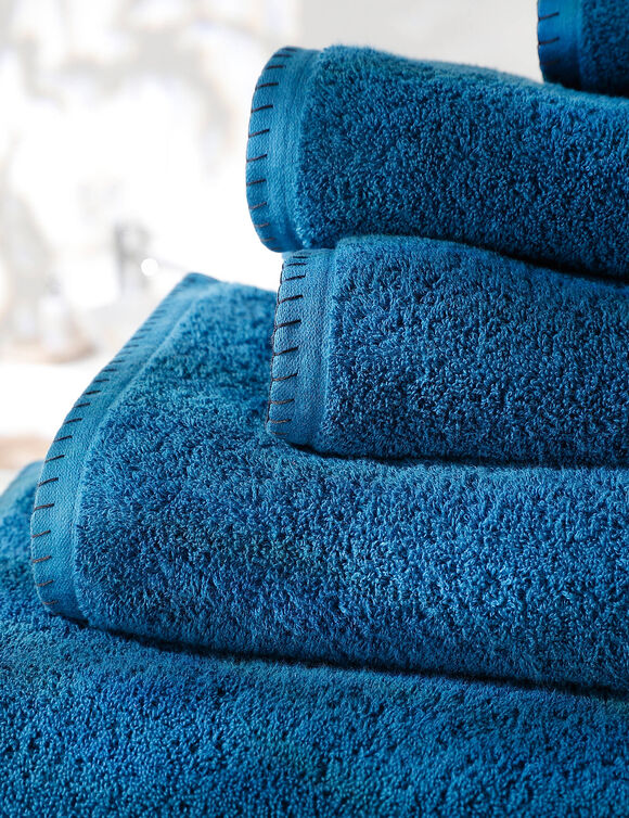 Effen handdoek 540g/m² luxe comfort met paardenstaartsteek (pauwblauw)