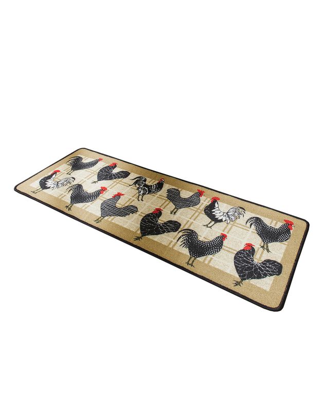 Tapis cuisine motif coqs (beige/noir)
