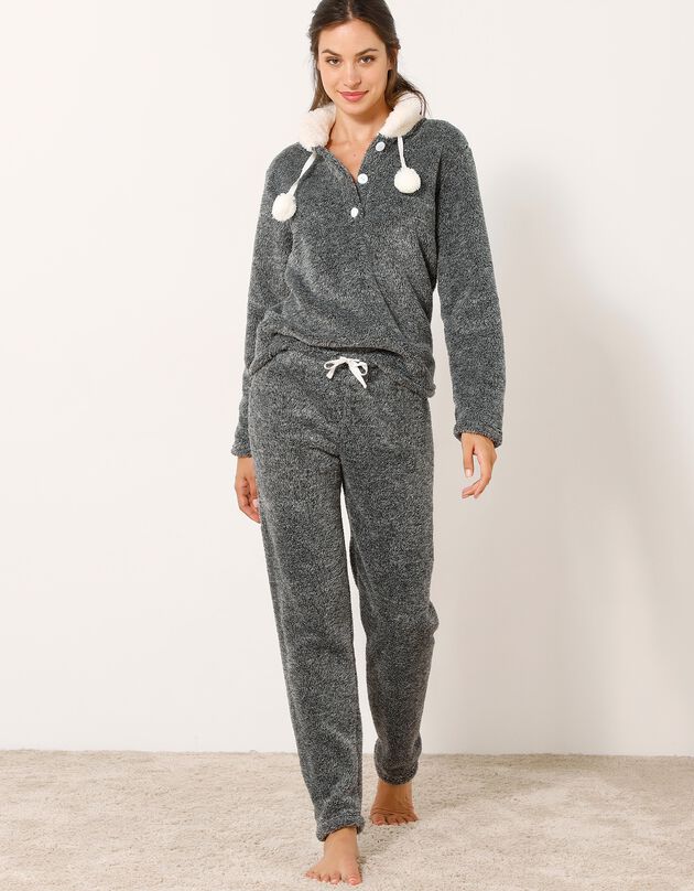 Pyjama in fleece met chiné effect (grijs)