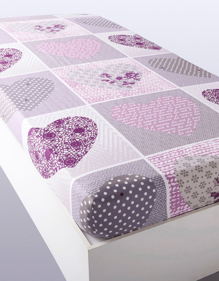 Linge de lit Lovely en flanelle imprimé coeurs  (gris / parme)