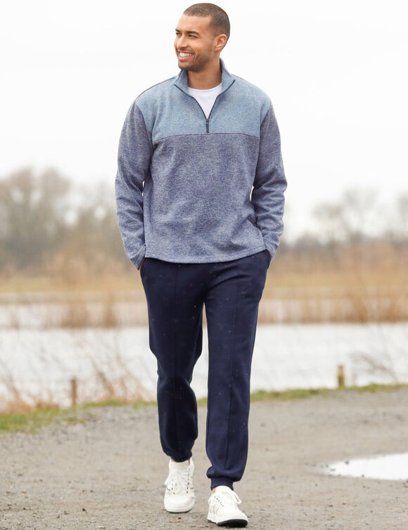 Sweat col camionneur zippé maille doublée molleton (bleu chiné)