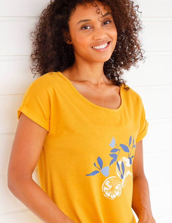 Chemise de nuit courte imprimé citrons - lot de 2 (bleu + safran)