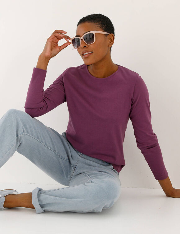 T-shirt uni manches longues (prune)