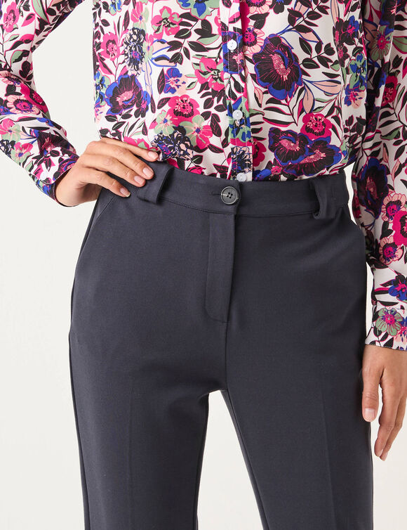 Pantalon cigarette uni, maille milano (marine)