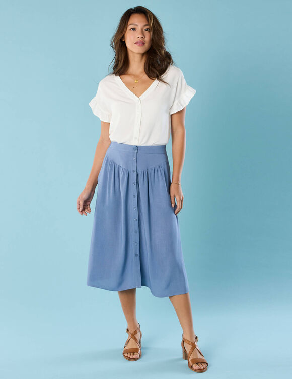 Jupe unie boutonnée, Spécial Petites (bleu grisé)