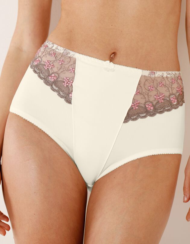 Gaineslip in microvezel en geborduurde tule Caminata (ivoorkleur)