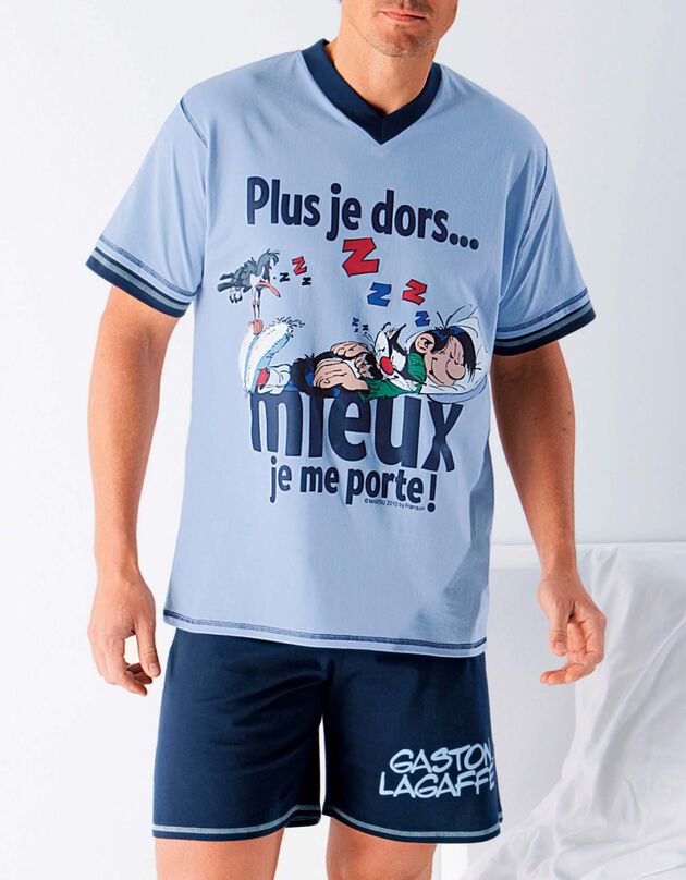 Pyjashort Gaston Lagaffe manches courtes, bleu Pyjashort Gaston Lagaffe manches courtes, bleu, hi-res