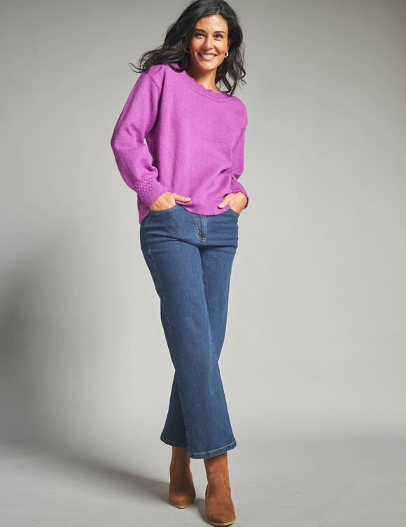 Pull col bateau, maille fantaisie  (violet)