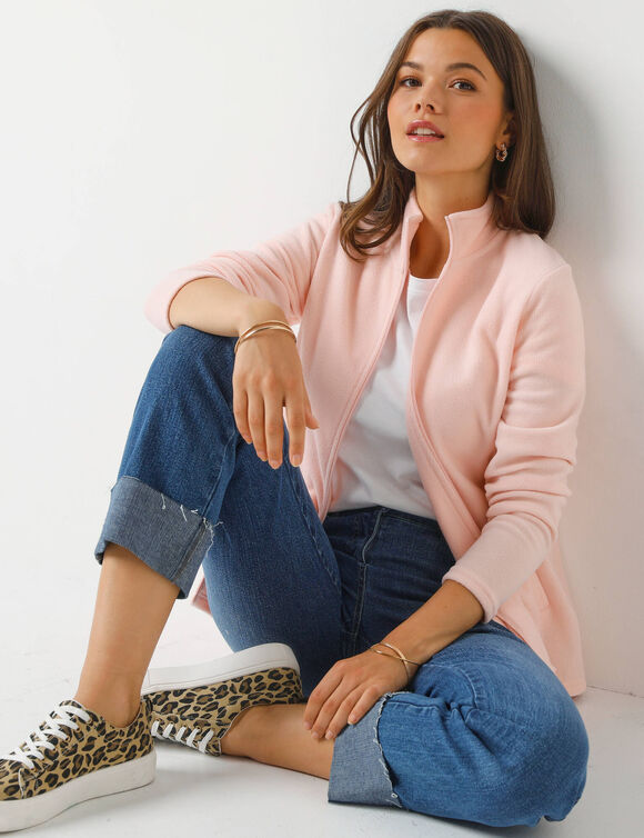 Veste zipp&eacute;e maille polaire, manches longues (rose poudr&eacute;)
