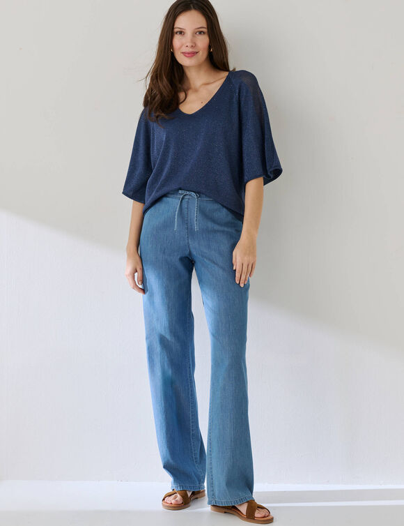 Pull loose maille brillante (bleu gris&eacute;)