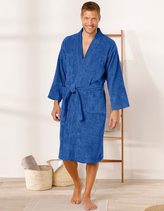 Badjas in lusjesbadstof met kimonokraag, unisex volwassenen (felblauw)