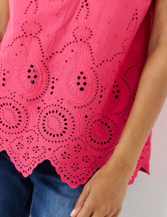 Blouse en broderie anglaise, sans manches (framboise)