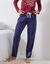 Pantalon pyjama coton Beautiful uni imprimé placé (bleu marine)