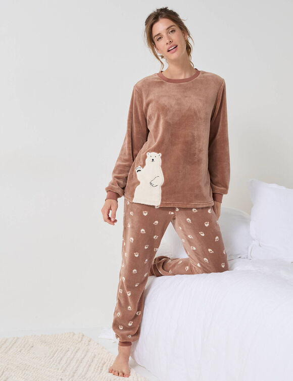 Pyjama polaire "ours blanc," manches longues (caramel)