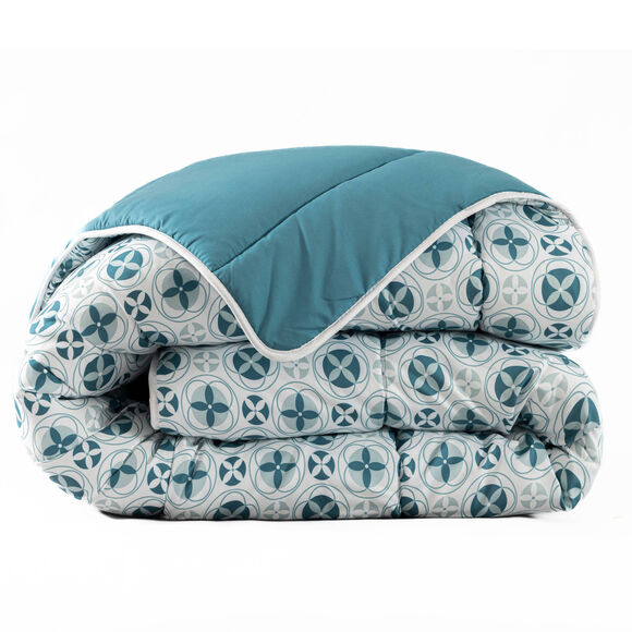 Couette microfibre imprim&eacute; mosa&iuml;ques 400 g/m&sup2; (bleu paon)