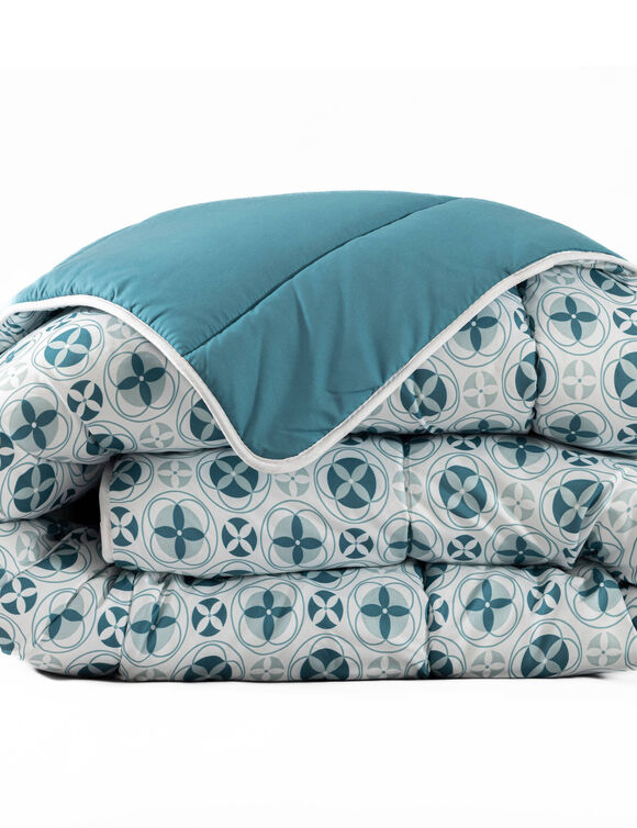 Couette microfibre imprim&eacute; mosa&iuml;ques 400 g/m&sup2; (bleu paon)