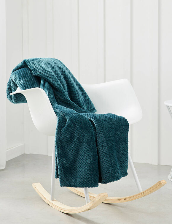 Plaid polaire nid d'abeille (bleu paon)