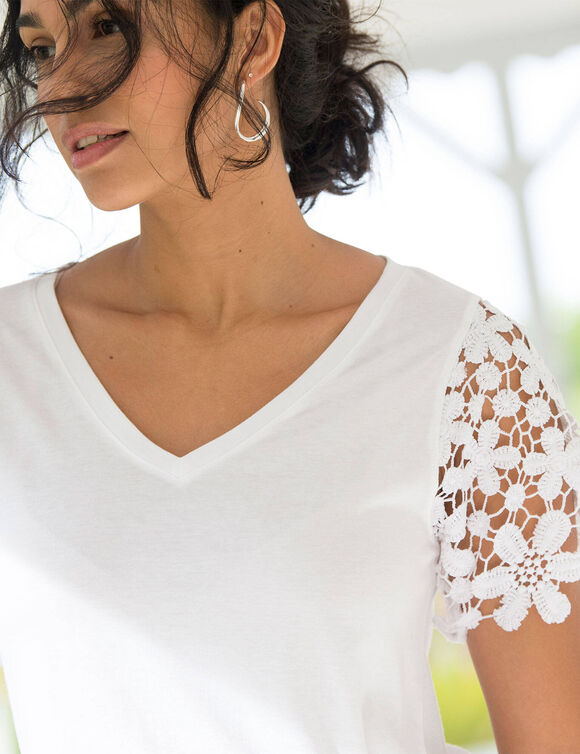 T-shirt manches courtes, macramé (blanc)