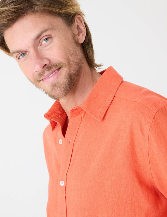 Chemise coton lin manches longues boutonn&eacute;e (papaye)