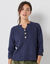 Trui met Tunesische hals en 3/4-mouwen, fantasietricot (marine)