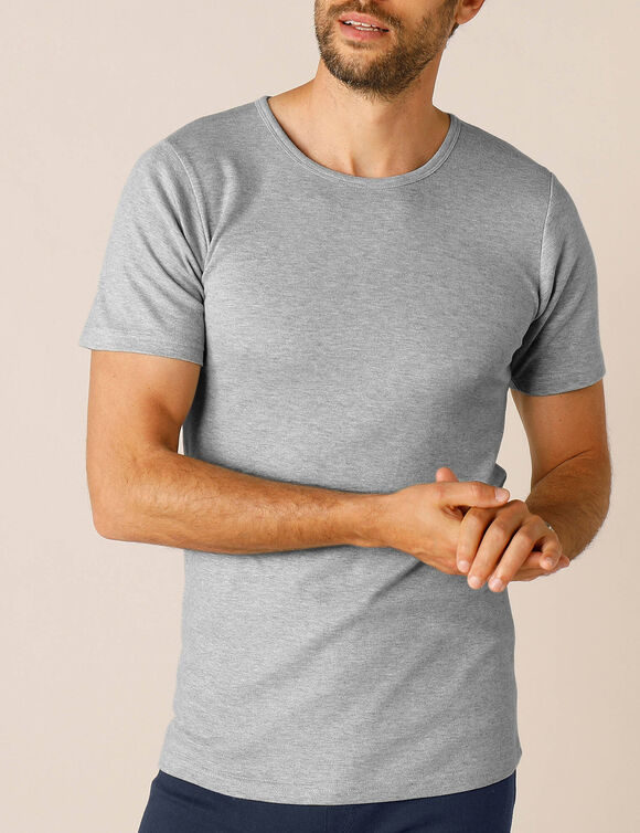 T-shirt sous-vêtement homme col rond manches courtes chaleur douce - lot de 2 (gris chiné)