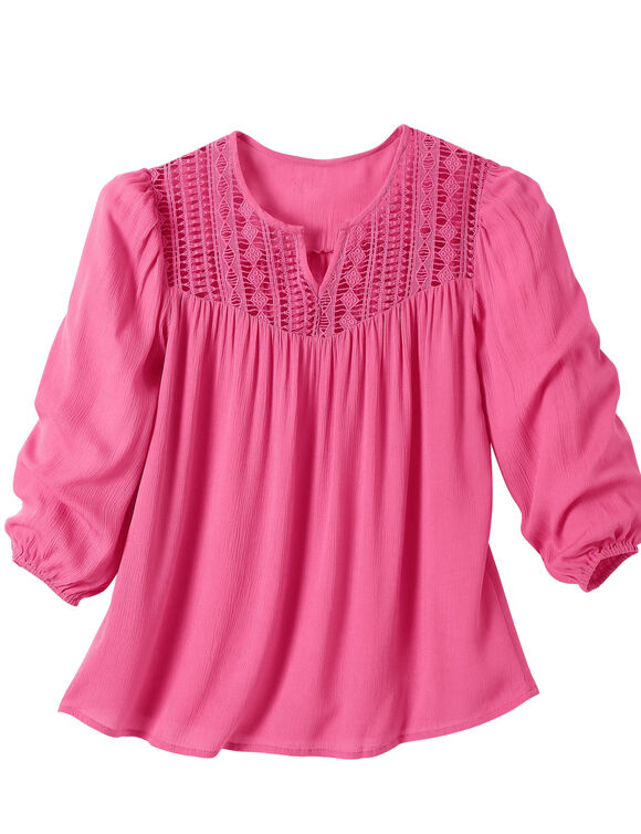 Blouse macram&eacute; manches 3/4 (rose)
