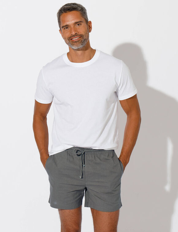 Short toile ceinture élastiquée (gris)