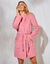 Effen peignoir in fleece met pluchetouch - 92 cm lang, lange mouwen (poederroze)