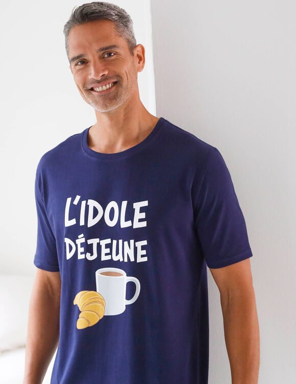 Maxi T-shirt pyjama imprimé "L'idole déjeune" (marine)