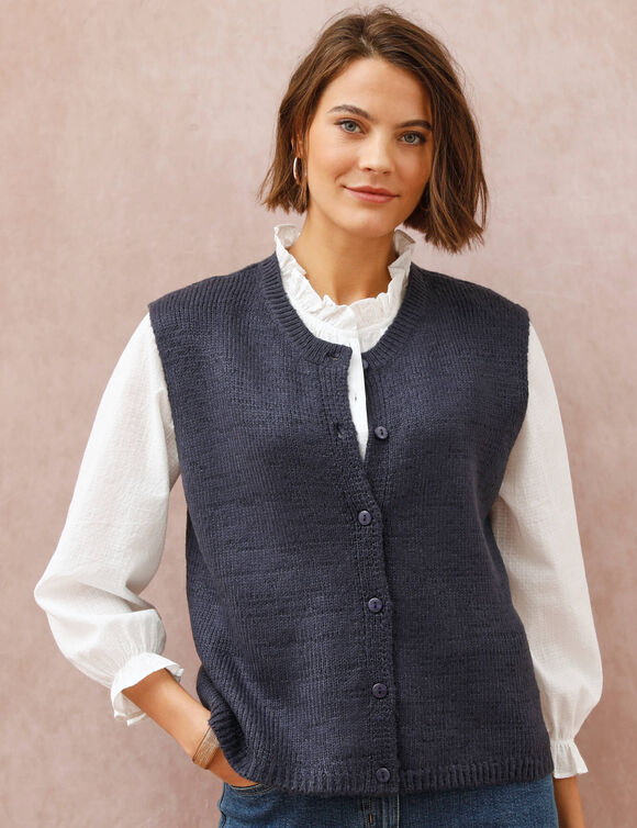 Gilet boutonn&eacute; sans manches (marine)