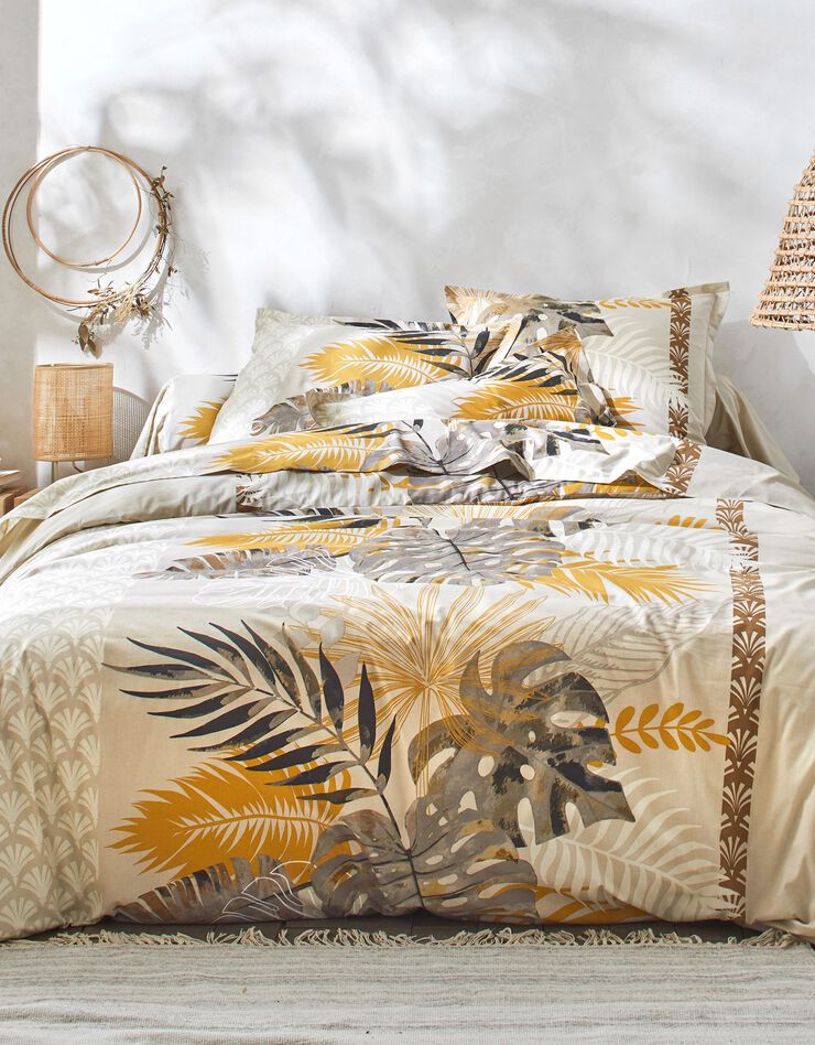 Linge de lit Cayenne en coton imprimé feuilles de palmiers (beige)