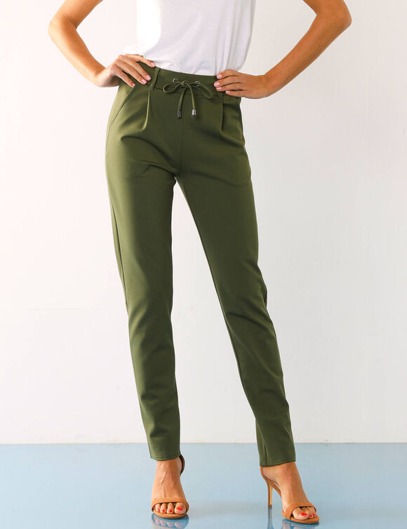 Effen chino broek, milanotricot (kaki)