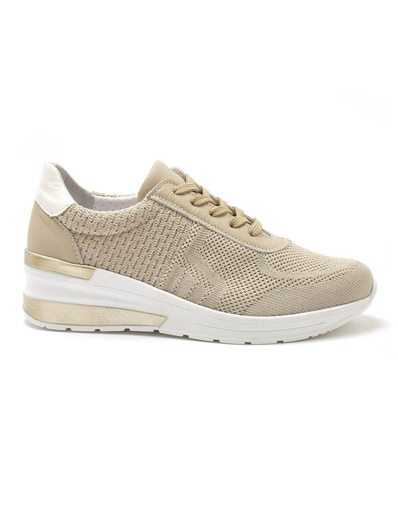 Sneakers met sleehak, veters en pailletten, grote breedte (beige)