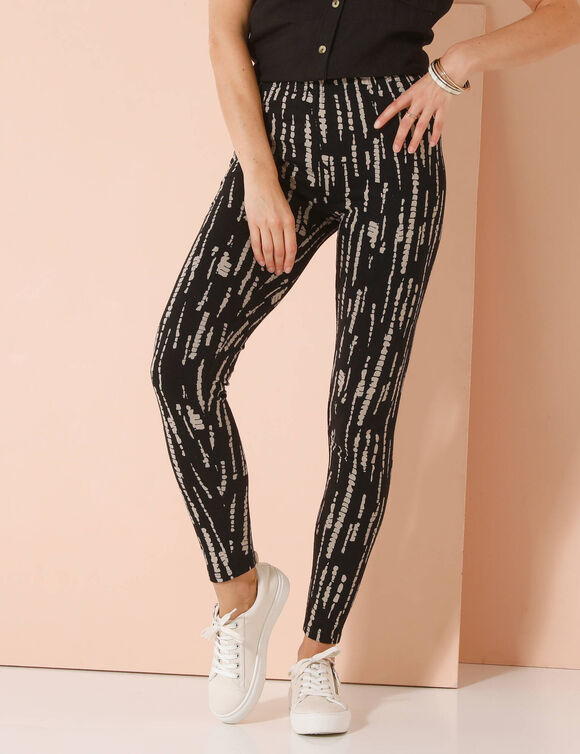 Legging imprimé, taille élastiquée (noir / beige)