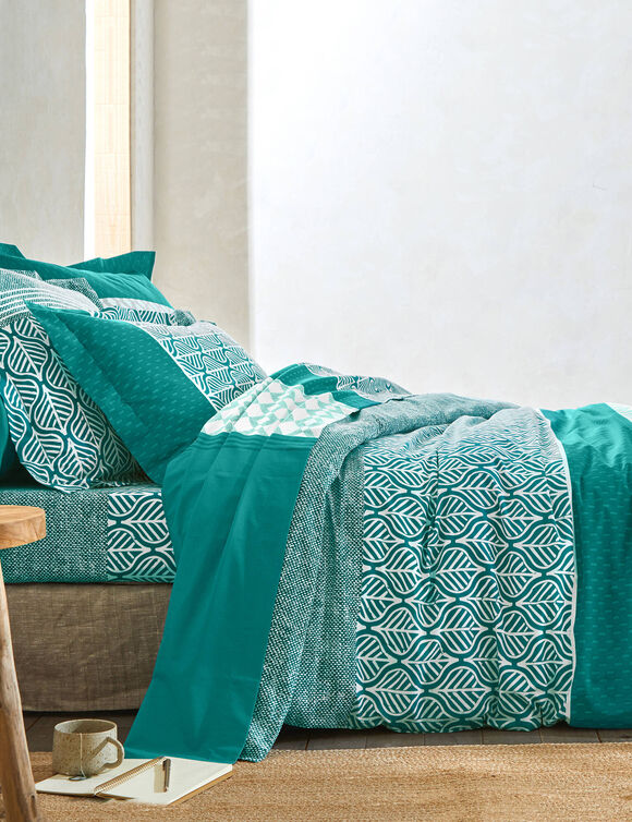 Bedlinnen Tommy in katoen met geometrische print (cederhout)