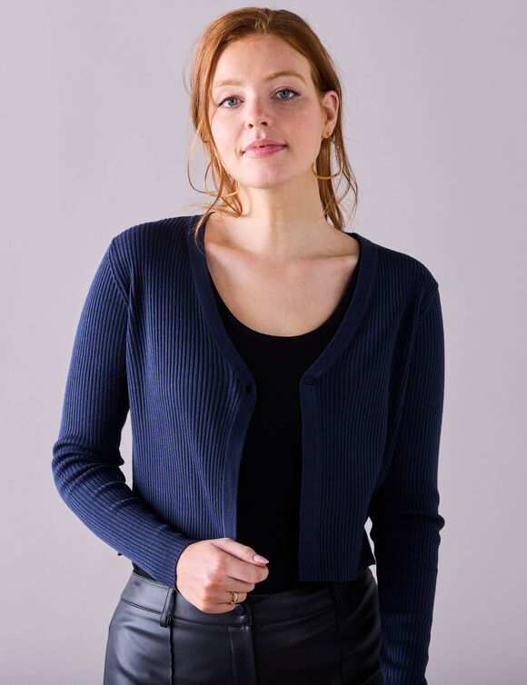 Gilet boléro, maille côtelée (marine)