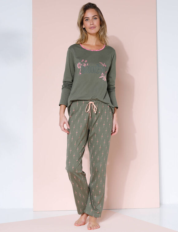 Bedrukte pyjamabroek "Bohème" (kaki)