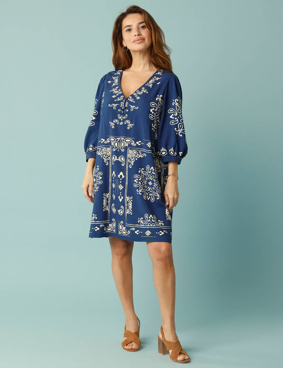 Robe évasée Spécial Petites, imprimé bicolore (indigo)