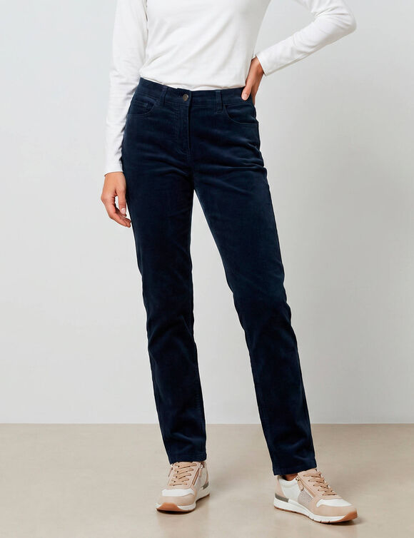 Pantalon droit "ultra-confort", en velours c&ocirc;tel&eacute;  (marine)