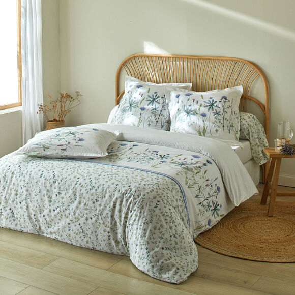 Bedlinnen Julie in katoen met plantenprint (wit)