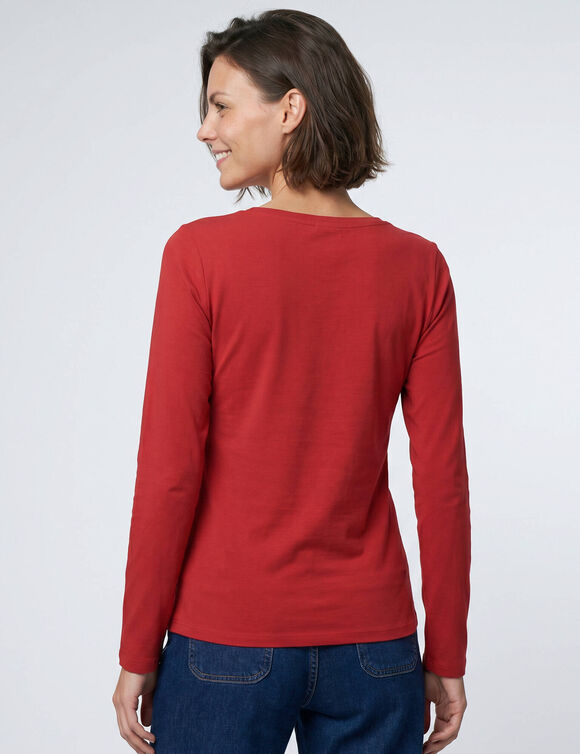 T-shirt col rond uni, maille douce (rouge vif)
