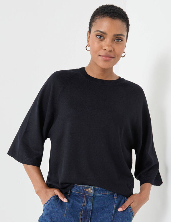 Loose trui met ellebooglange mouwen, zachte touch (zwart)