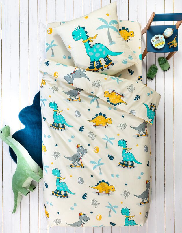 Linge de lit enfant à motifs skate Dinoroul 1 personne - coton (blanc)